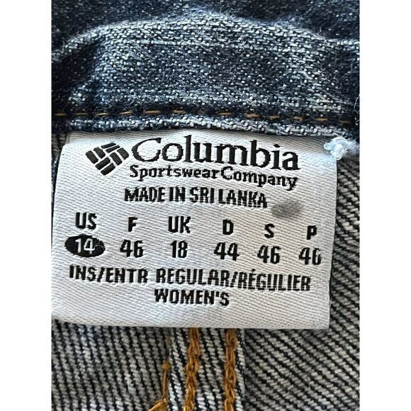 Columbia Jeans Womens 14 Blue Denim Boot Cut Leg Faded Distressed Torn - Picture 12 of 14